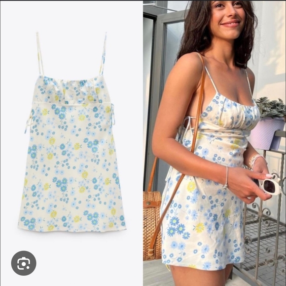 Zara Women's White Floral Sleeveless Mini Dress. Size L Coquette Babydoll Y2k - Picture 3 of 9